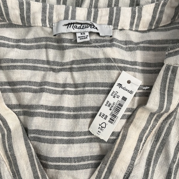 Madewell Linen Blend Lakeline Popover Shirt  NF313 Hester Stripe Cream Green XS - Picture 4 of 6
